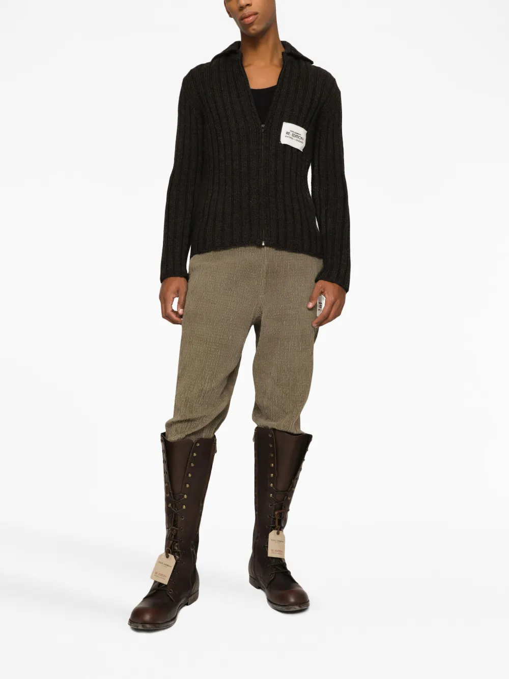 Shop Dolce & Gabbana Logo-patch Corduroy Tapered Trousers In S9000