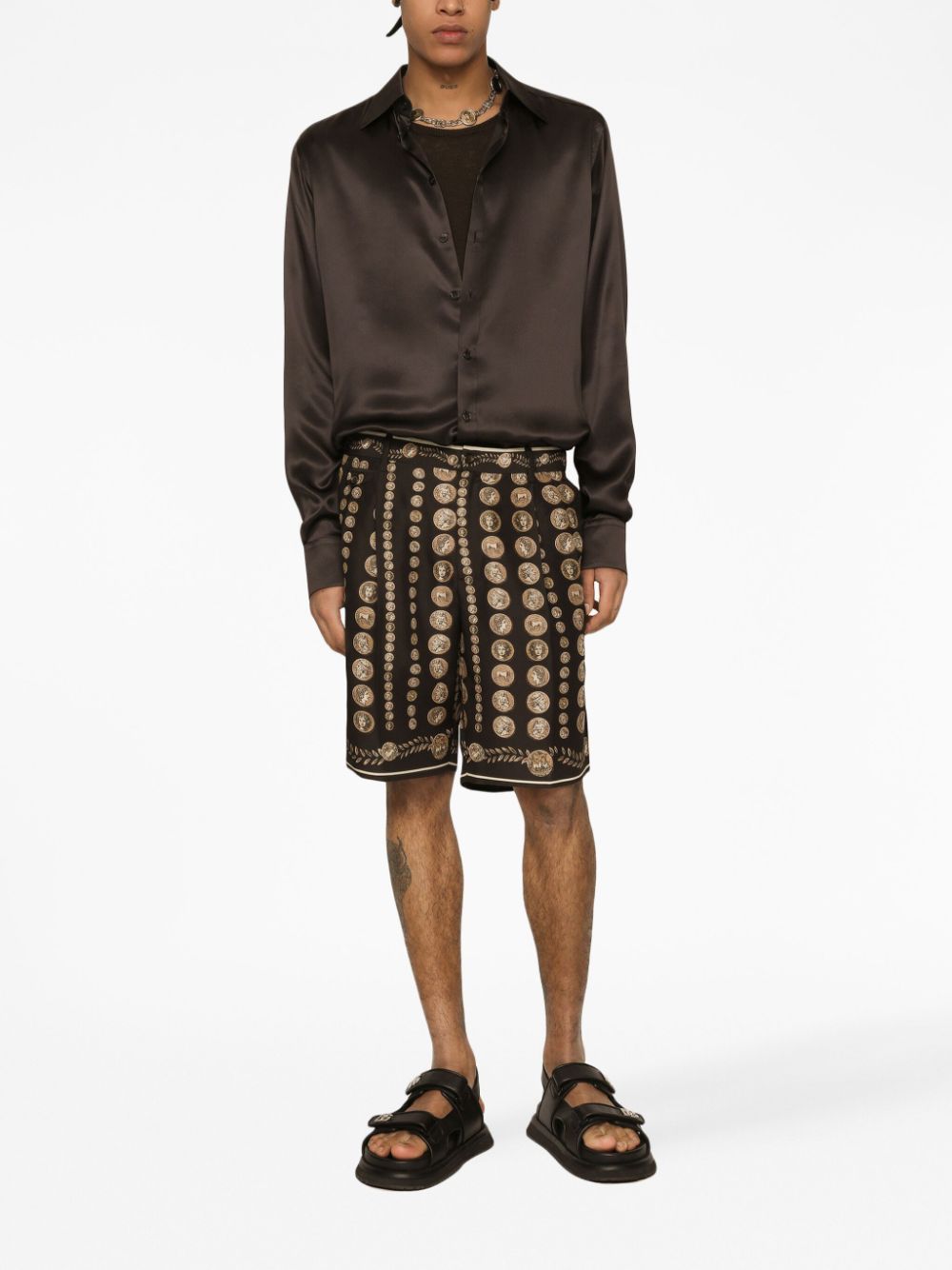 Shop Dolce & Gabbana Motif-print Bermuda Shorts In Brown