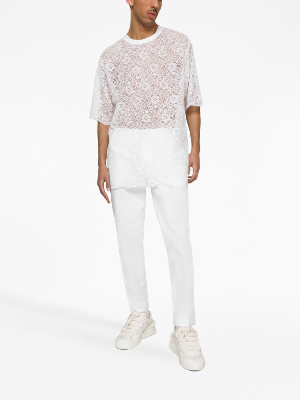 Shop Dolce & Gabbana Logo-embroidered Tailored Trousers In White