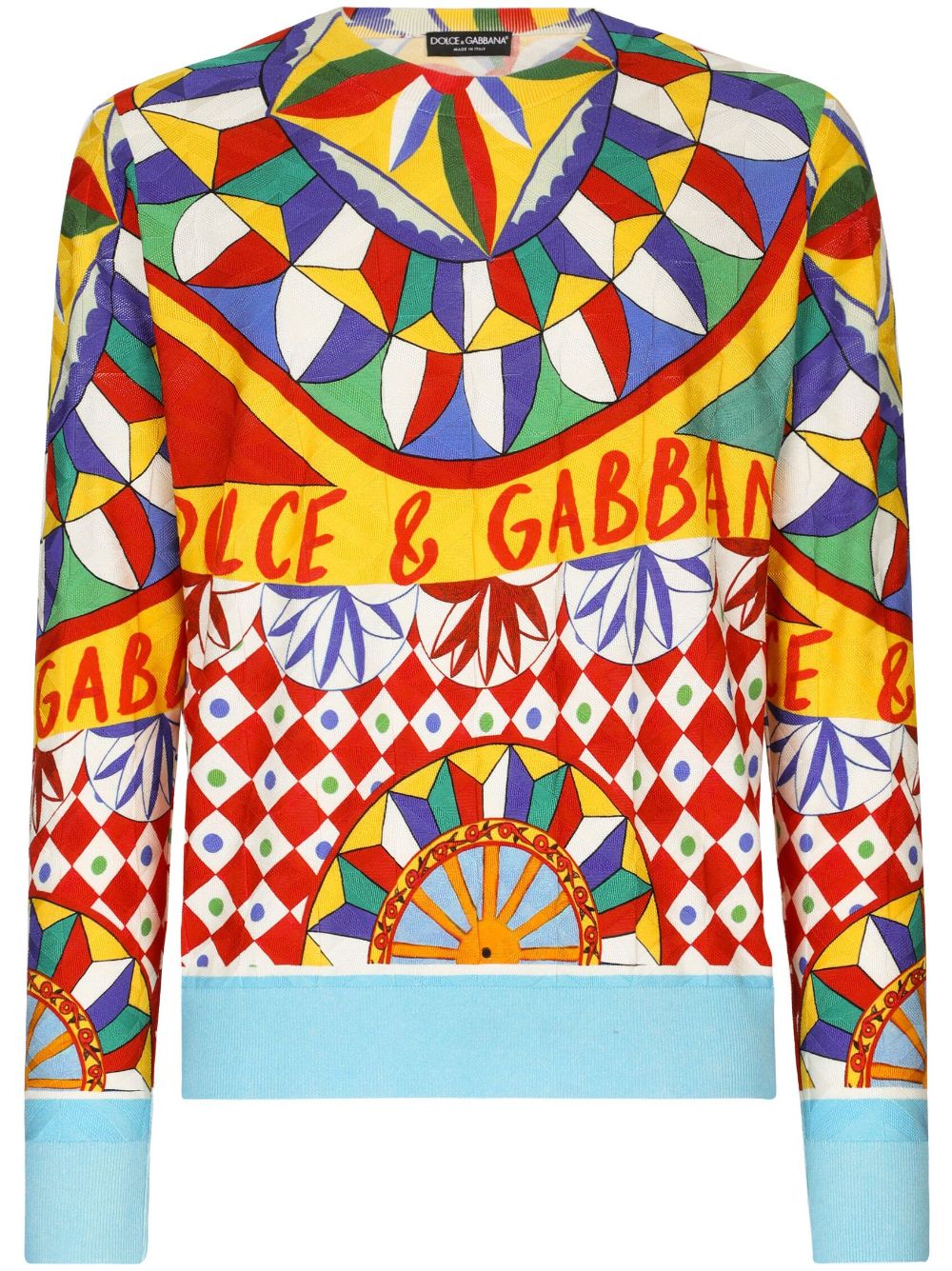 Shop Dolce & Gabbana Geometric-print Silk Jumper In Blue