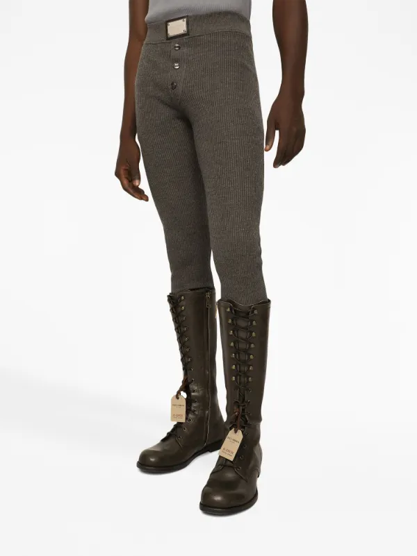 Dolce & Gabbana logo-plaque ribbed-knit Trousers | Grey