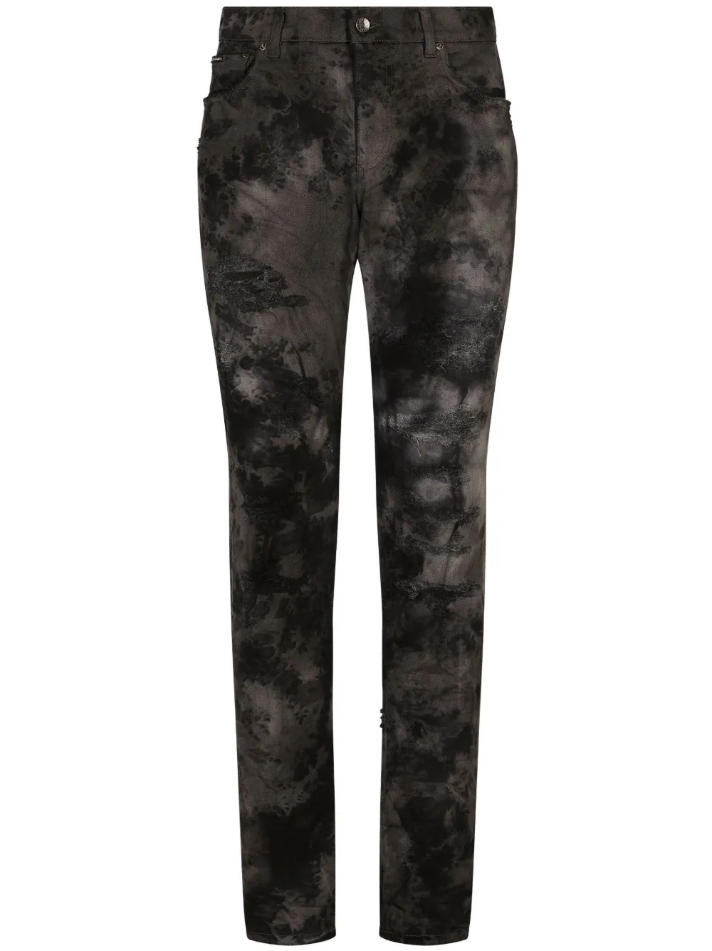 Dolce & Gabbana Marbled-effect Slim-fit Jeans In Multicolor