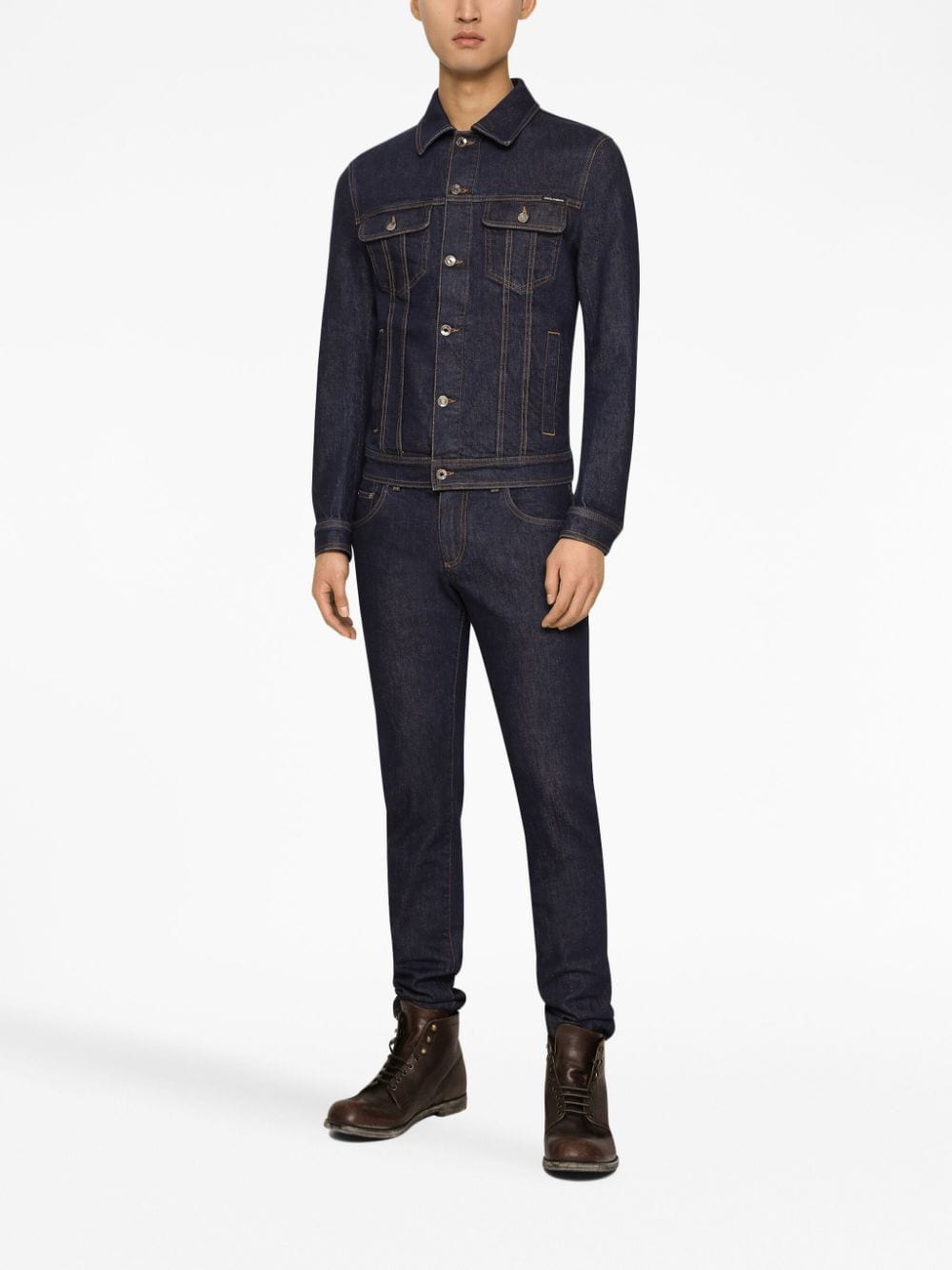 Shop Dolce & Gabbana Logo-embroidered Slim-fit Jeans In Blue