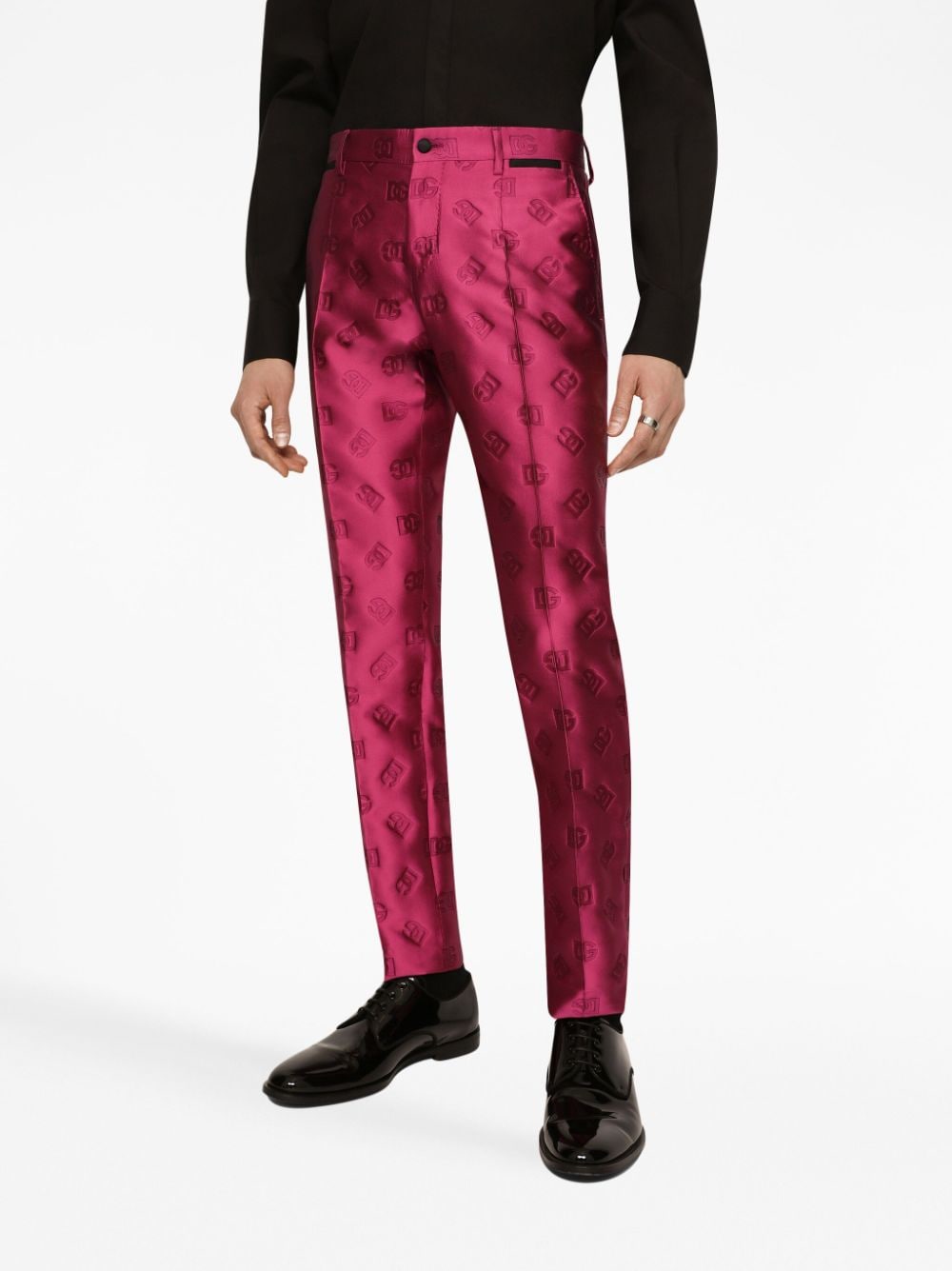 Shop Dolce & Gabbana Monogram-jacquard Tailored Trousers In Pink