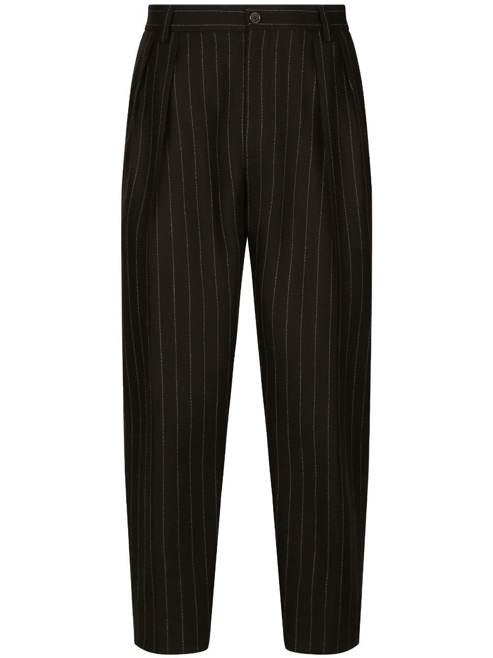 Shop Dolce & Gabbana Pinstripe Wool Tapered Trousers In Black