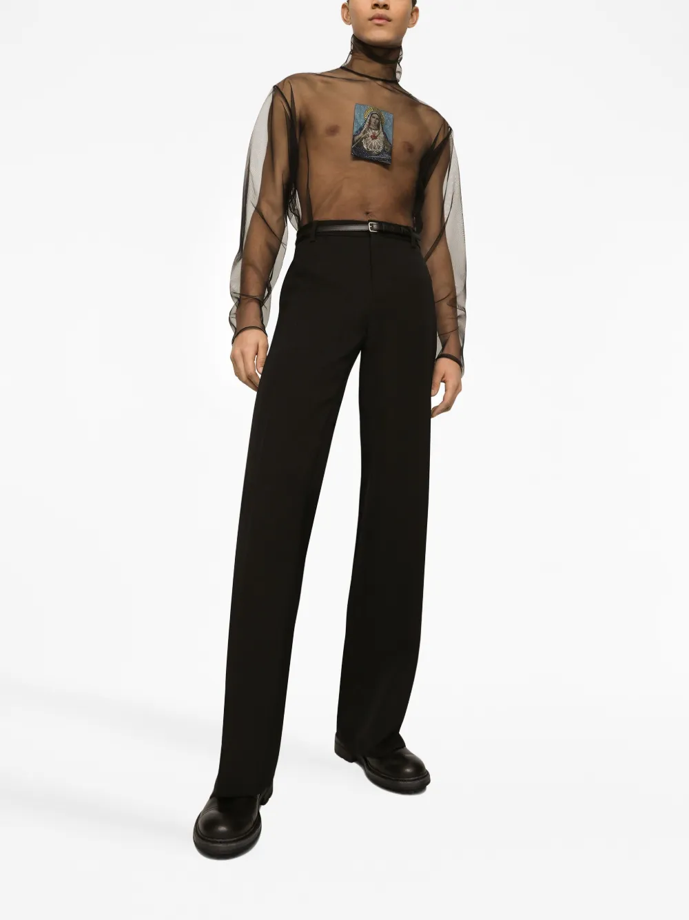 Shop Dolce & Gabbana Pressed-crease Tailored-cut Trousers In Black