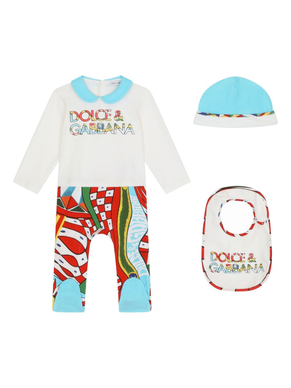 Dolce & Gabbana Kids set-of-three Carretto-print cotton-jersey babygrow - White