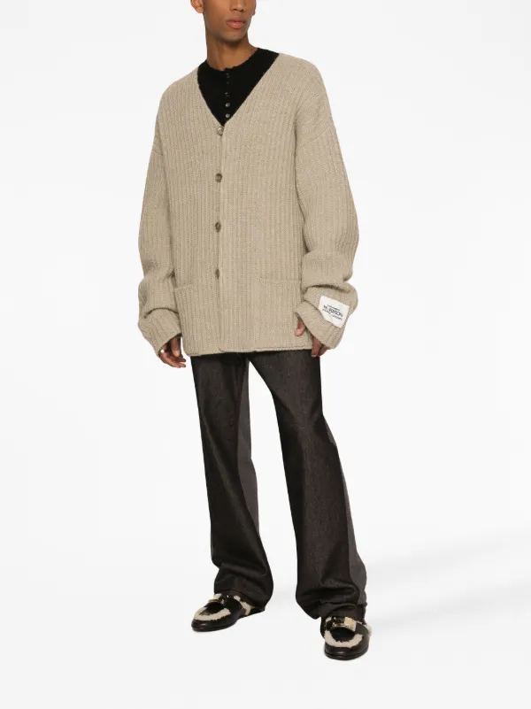 Dolce & Gabbana logo-patch V-neck Cardigan | Neutrals | FARFETCH