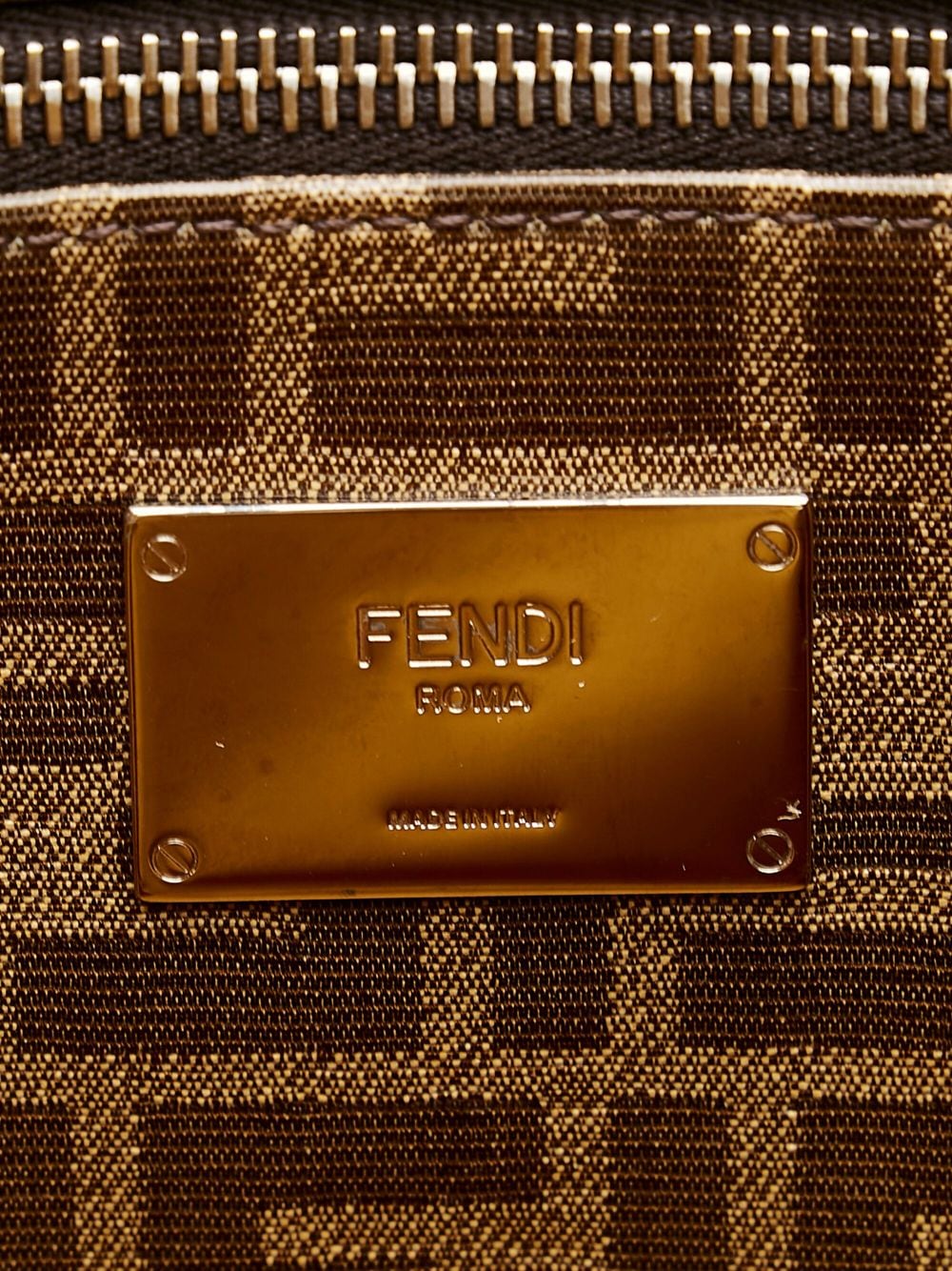 Fendi Flat Pouch In Roma Logo Calf Leather Brown