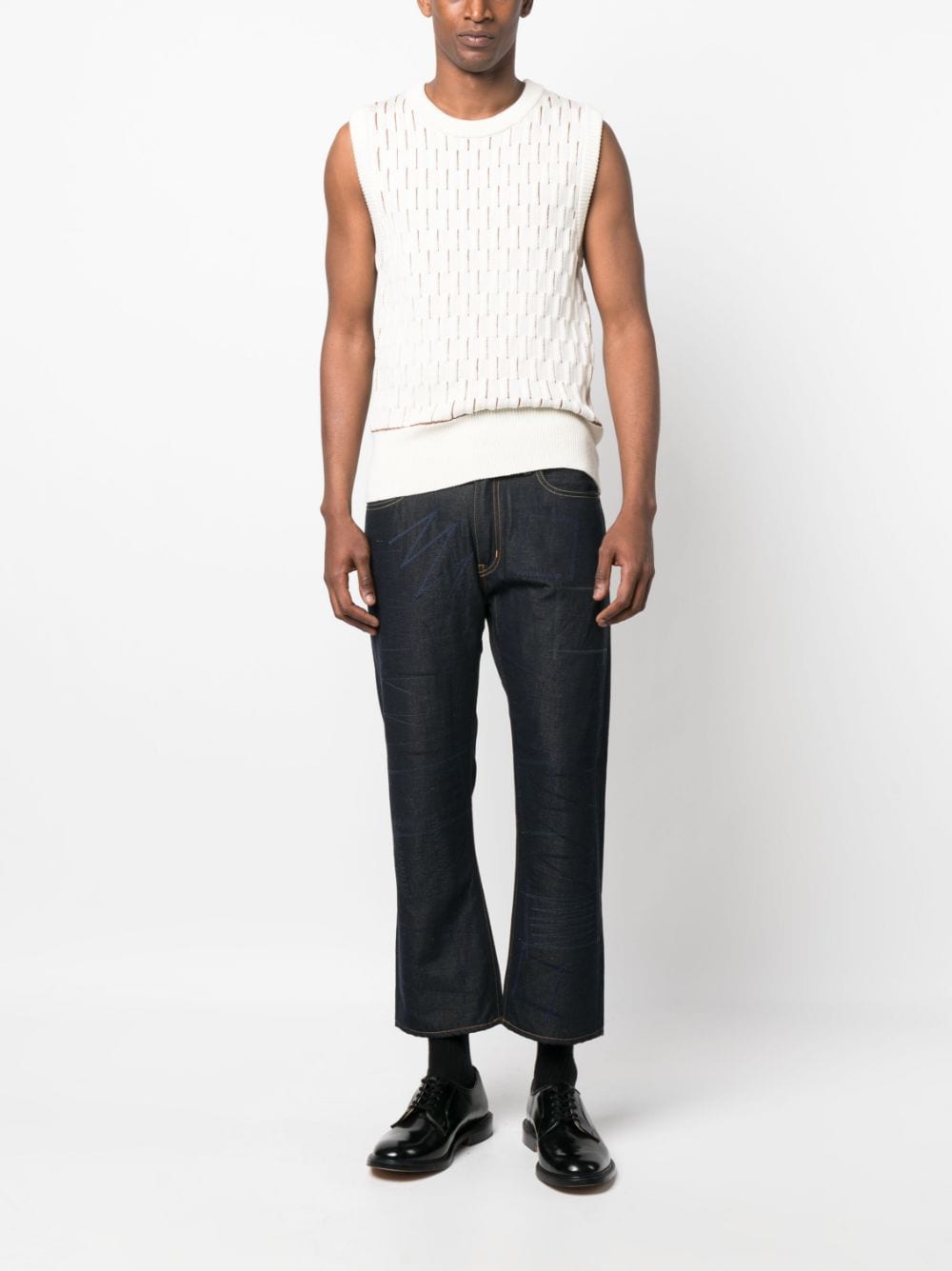Shop Junya Watanabe Patch-detail Cropped Flared Jeans In Blue