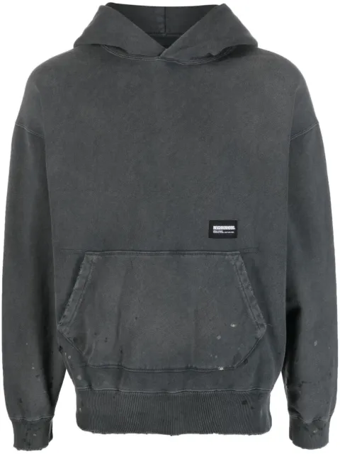 Neighborhood - logo-patch distressed cotton hoodie