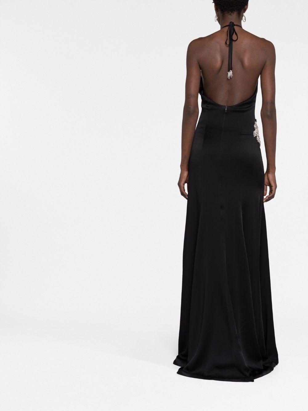 Shop Dina Melwani Crystal-embellished Floor Dress In Black