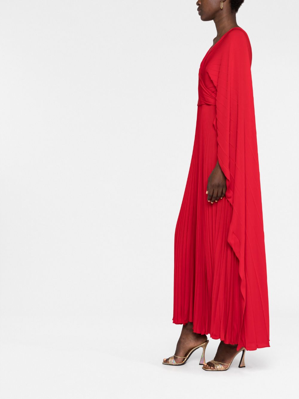 Valentino Cape-effect Pleated Silk-georgette Gown In Rot | ModeSens