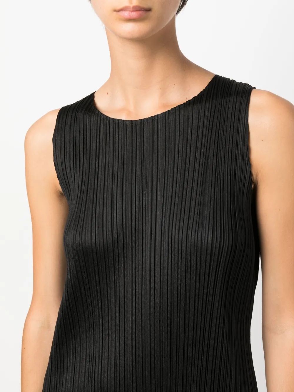 Shop Issey Miyake Sleeveless Pleated Midi Dress In Black