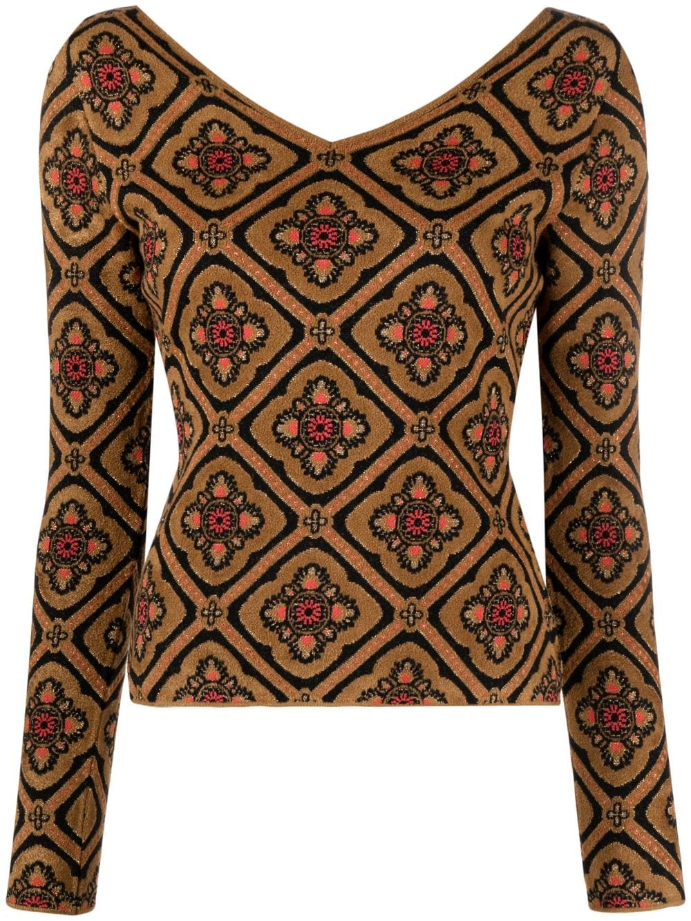 Etro Long-sleeved Knitted Top In Brown
