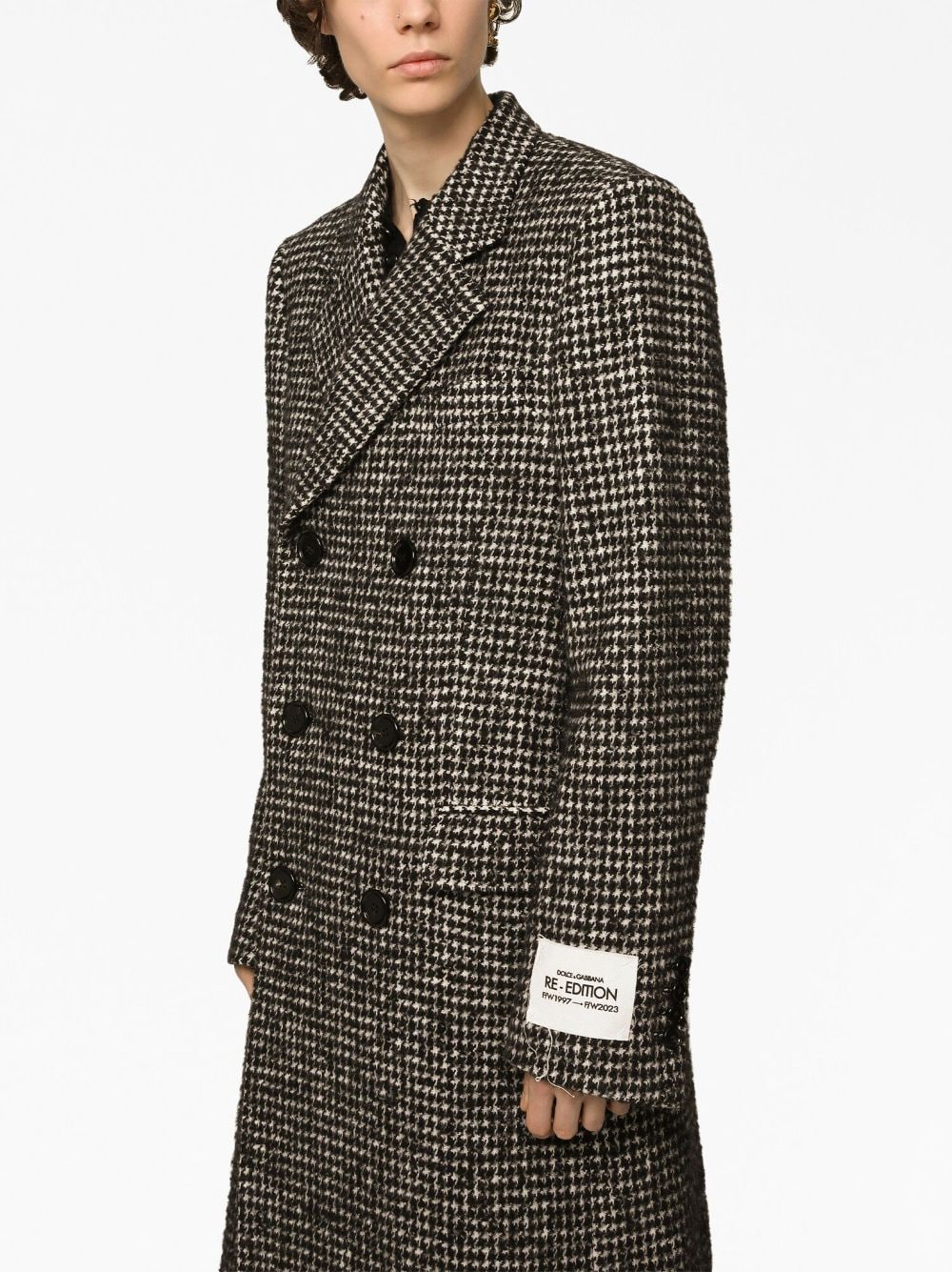 Shop Dolce & Gabbana Houndstooth Double-breasted Wool Coat In Black