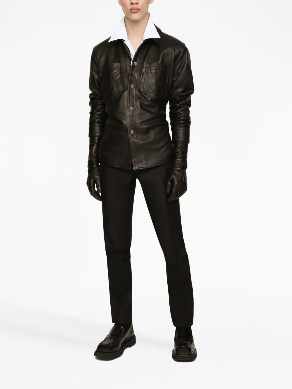 Shop Dolce & Gabbana Button-up Leather Shirt In Schwarz