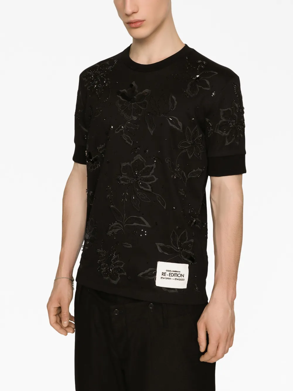 Dolce Gabbana floral embroidered cotton T shirt men Cotton 44 Black