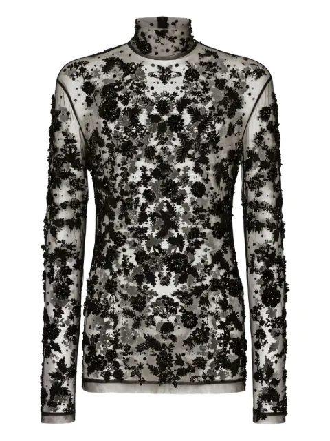 Dolce & Gabbana top de tul con cuello de tortuga 