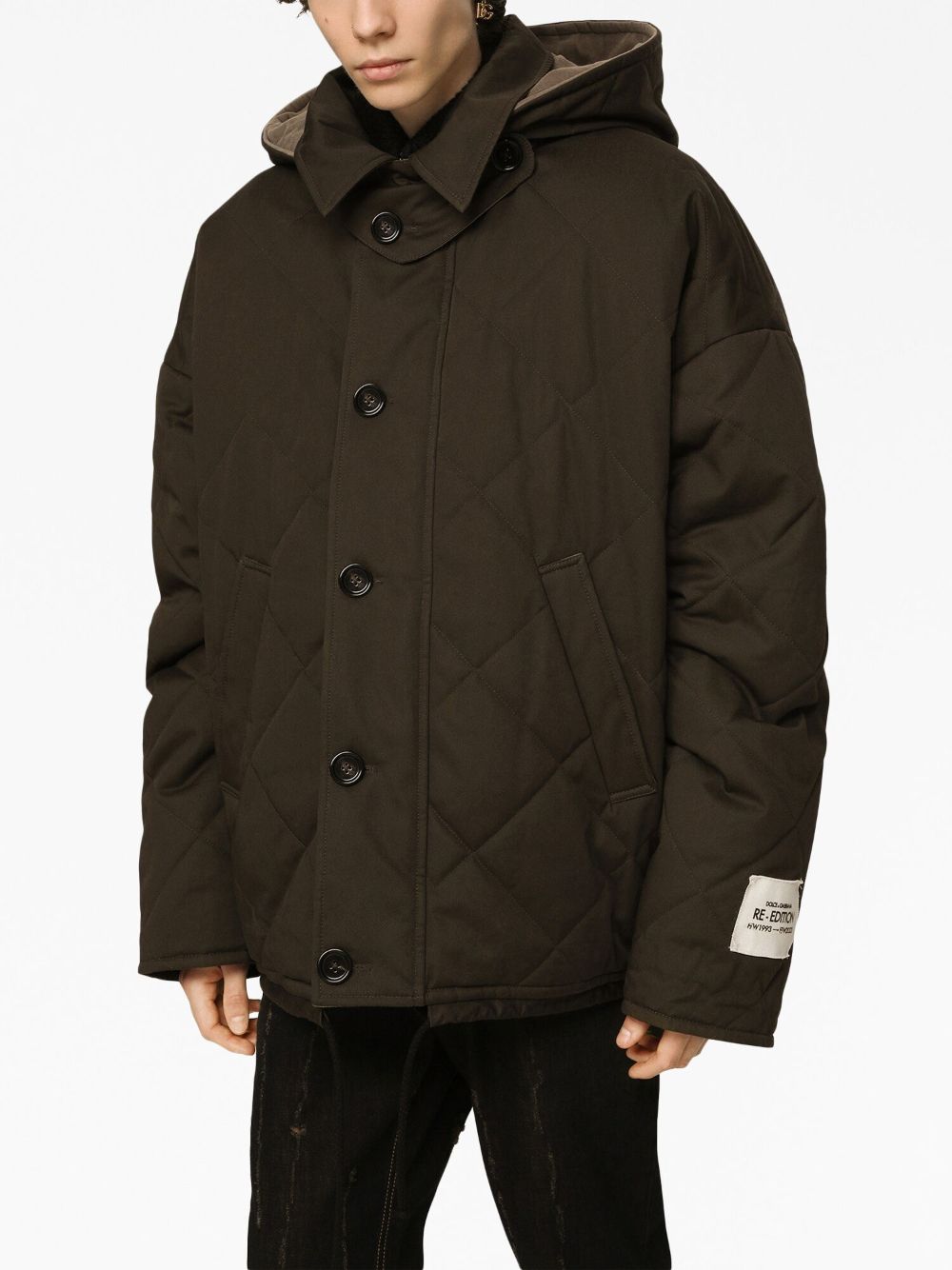 Shop Dolce & Gabbana Diamond-quilt Padded Jacket In Brown