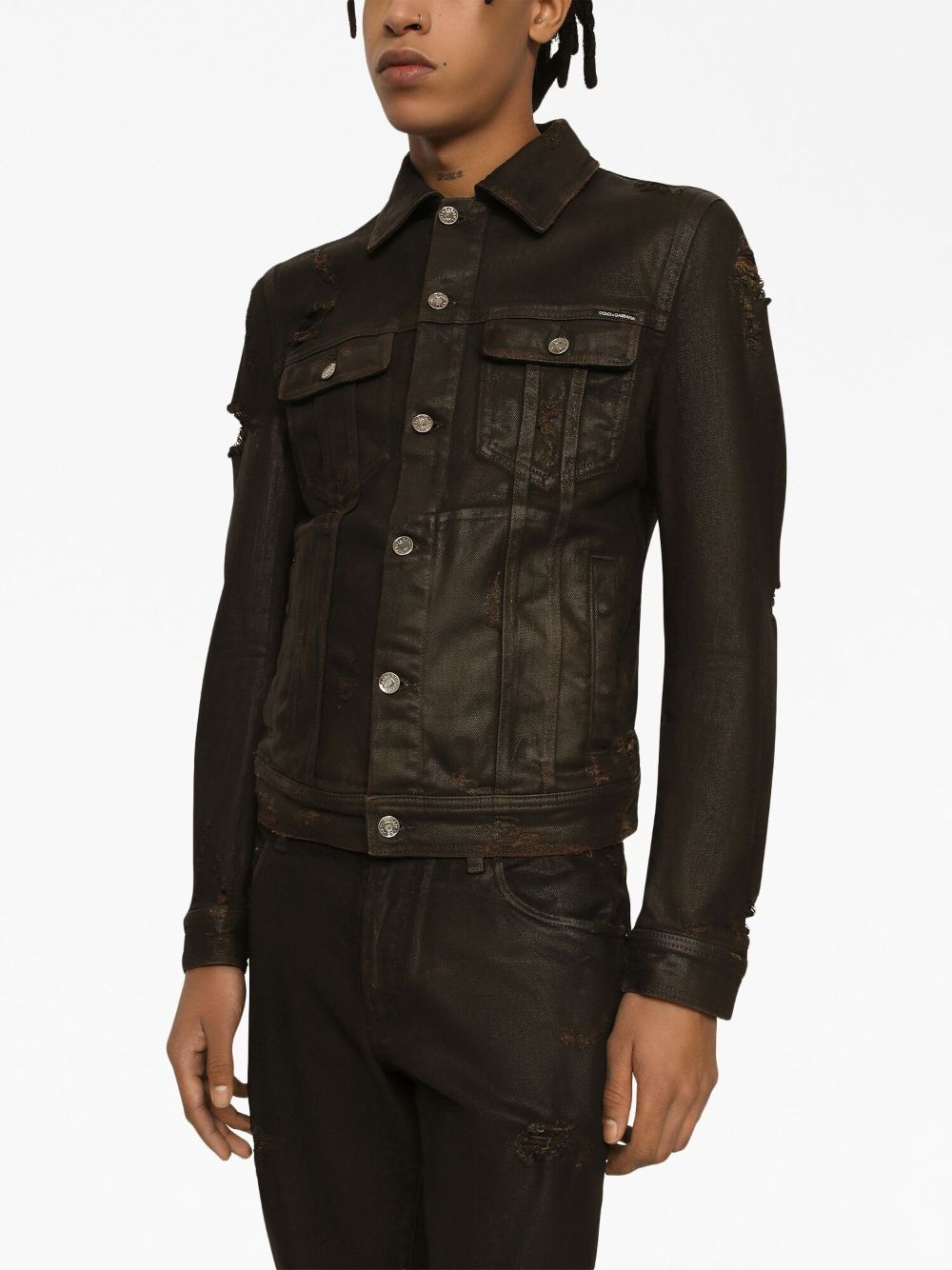 Shop Dolce & Gabbana Distressed-detail Denim Jacket In Black