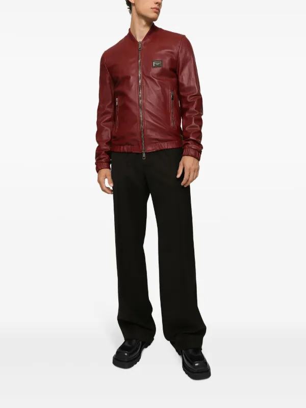 Dolce & Gabbana logo-appliqué Leather Jacket | Red | FARFETCH