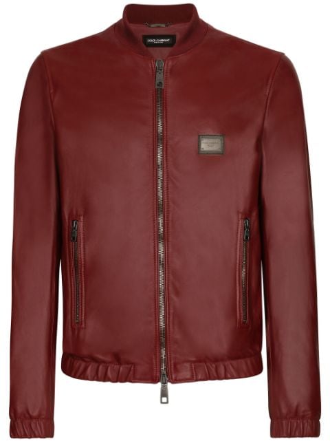 Dolce & Gabbana logo-appliqué leather jacket