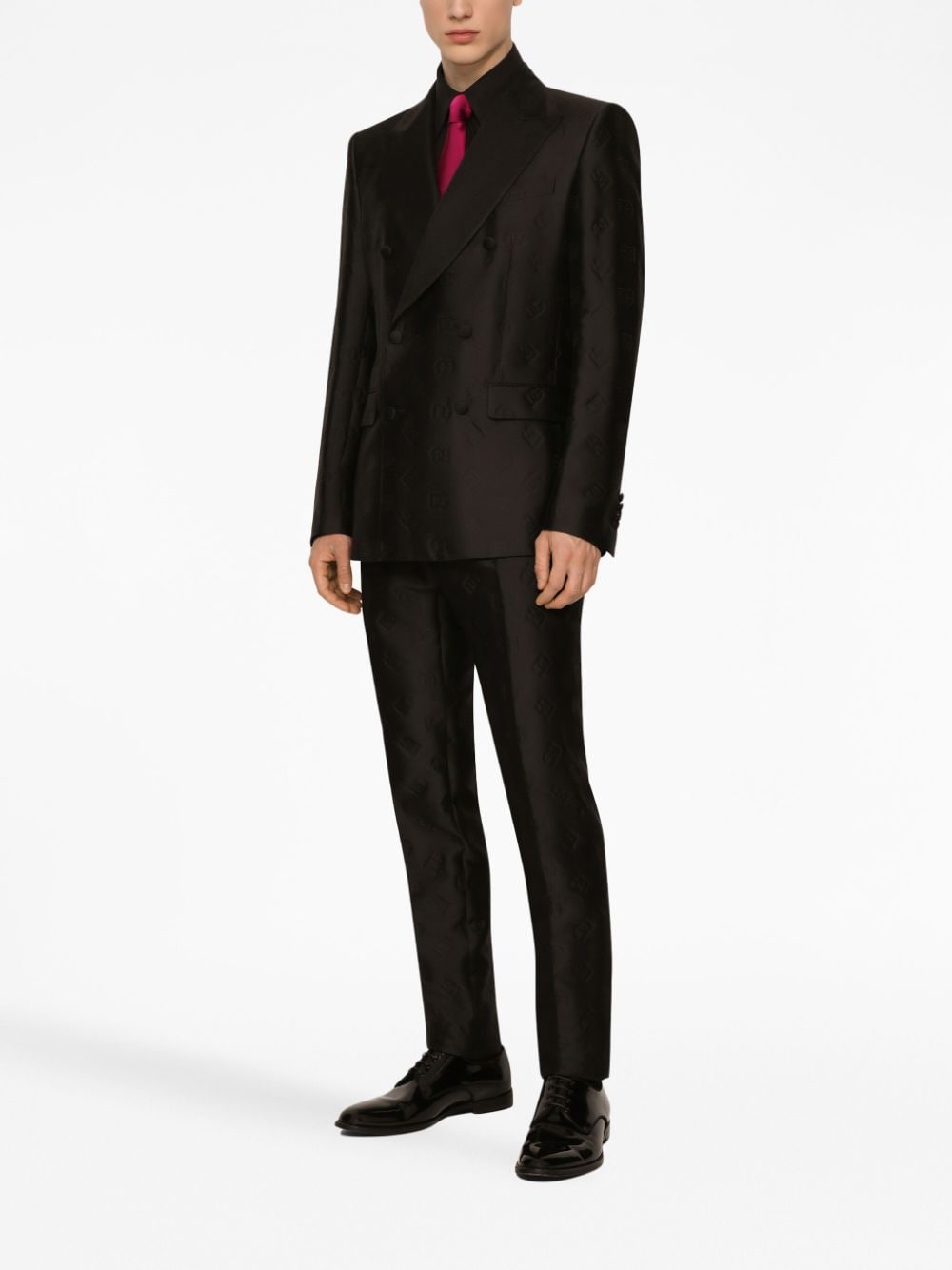 Shop Dolce & Gabbana Double-breasted Monogram-print Suit In Black