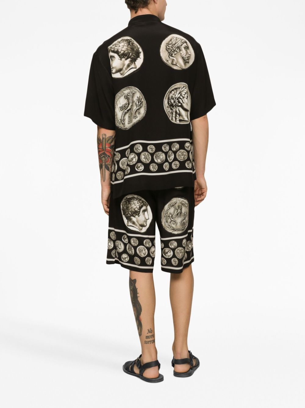 Shop Dolce & Gabbana Roman-coin Print Silk Bermuda Shorts In Black