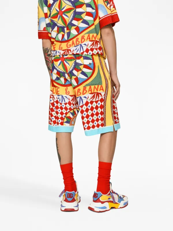 【関税&送料込み】Dolce & Gabbana Multicolor Cotton Shorts Dolce & Gabbana Carreto-print Cotton Bermuda Shorts | Yellow