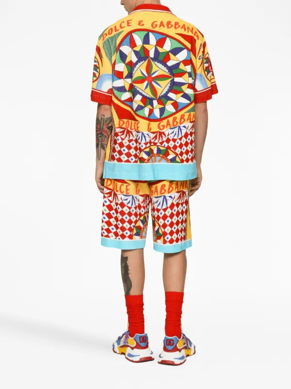 【関税&送料込み】Dolce & Gabbana Shorts Clothing Dolce & Gabbana Carreto-print Cotton Bermuda Shorts | Yellow
