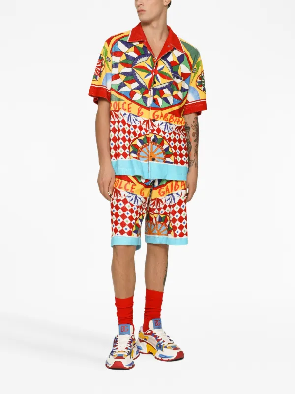 Dolce & Gabbana Carreto-print Cotton Bermuda Shorts | Yellow