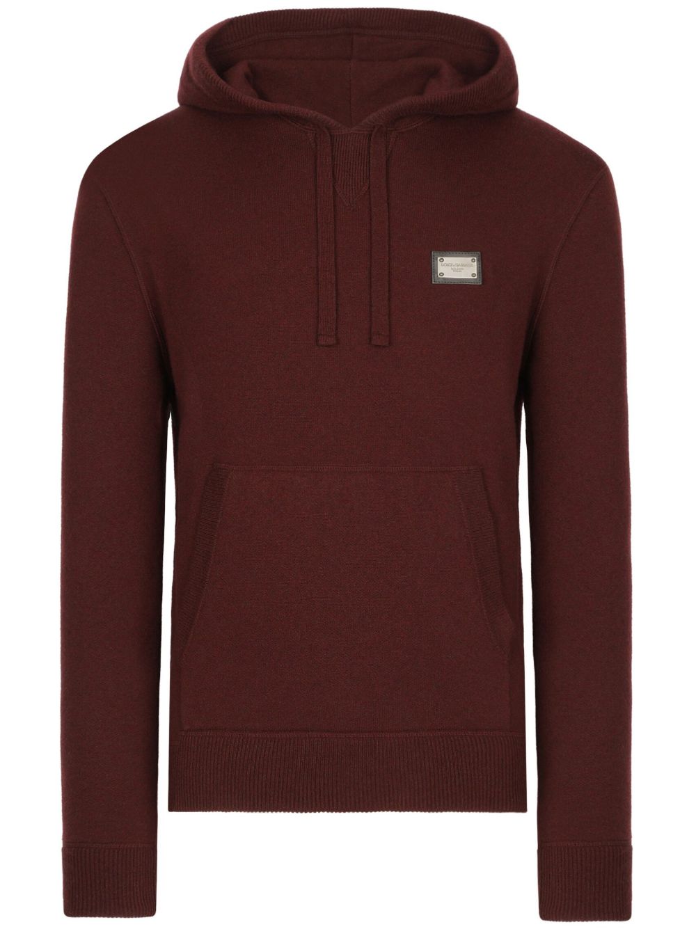 Shop Dolce & Gabbana Logo-plaque Knitted Hoodie In Brown