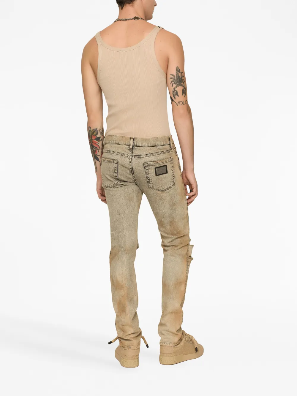 Shop Dolce & Gabbana Ripped Slim-fit Jeans In Neutrals