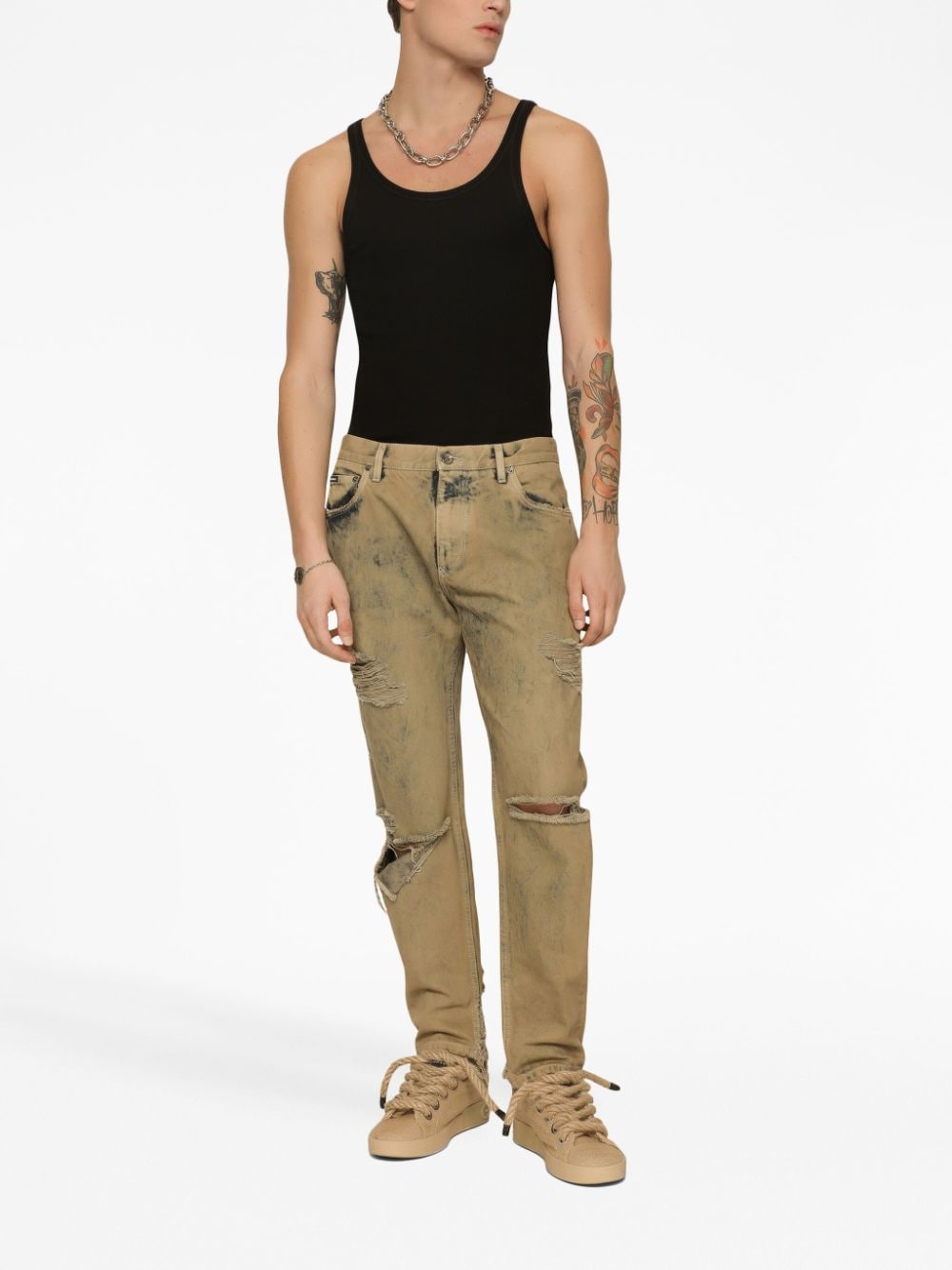 Shop Dolce & Gabbana Ripped Slim-fit Jeans In Neutrals