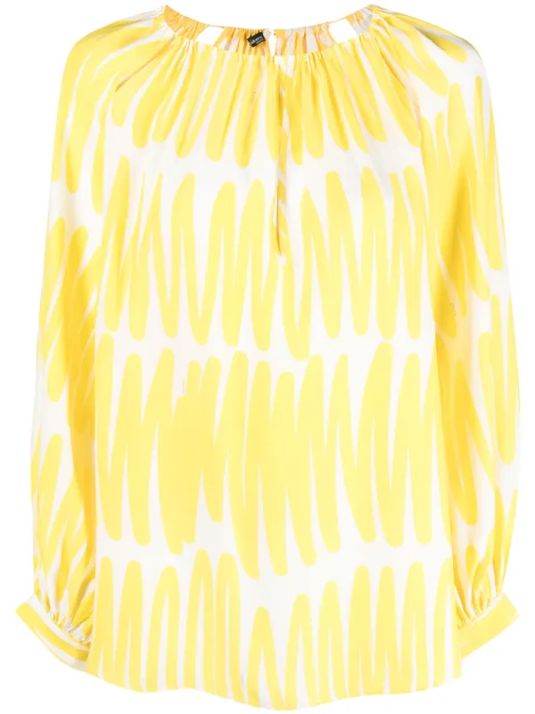 Kiton Abstract-print Silk Blouse in Yellow