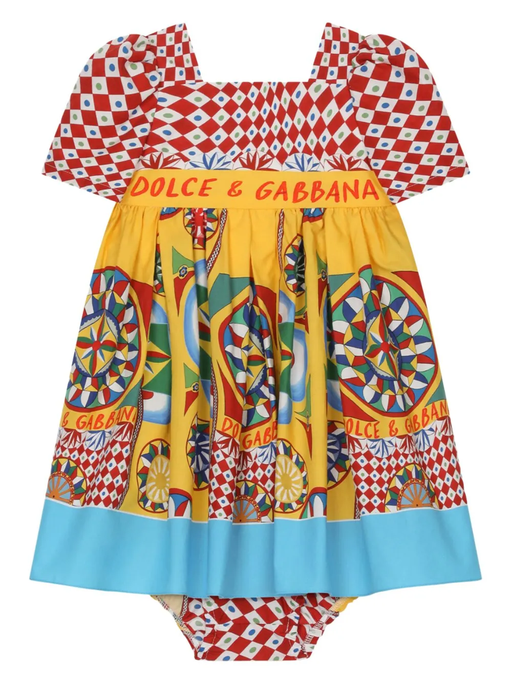 Shop Dolce & Gabbana Carretto-print Cotton Dress In Red