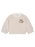 Dolce & Gabbana Kids logo-patch faux-fur jacket - Neutrals