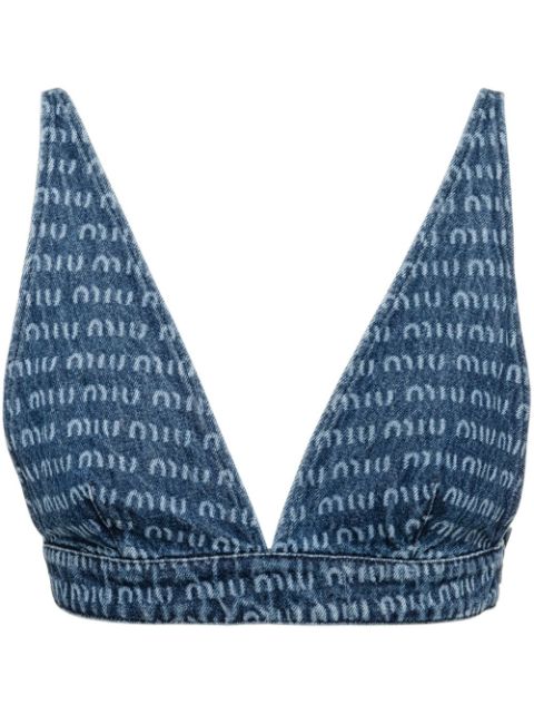 Miu Miu logo-print denim top Women