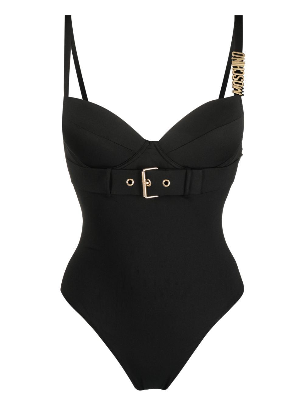 logo-plaque belted swimsuit