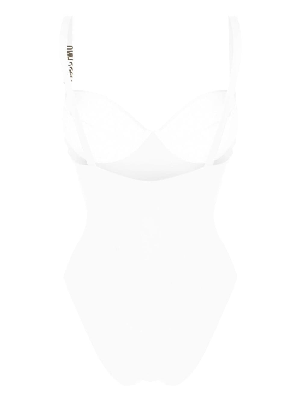 Shop Moschino Logo-plaque Belted Swimsuit In White