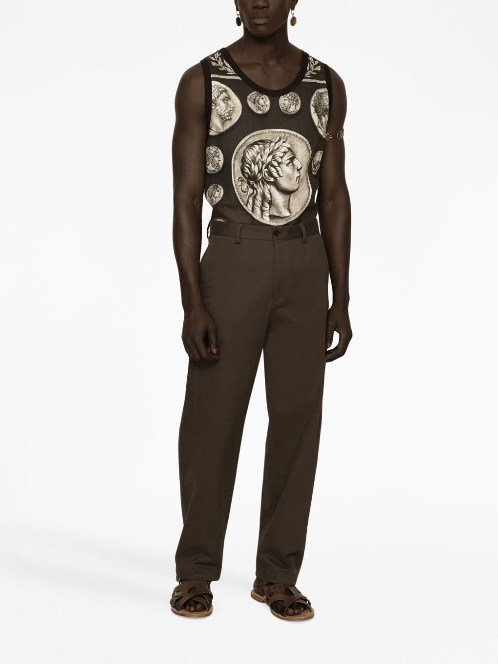 Shop Dolce & Gabbana Roman Coin-print Vest In Brown
