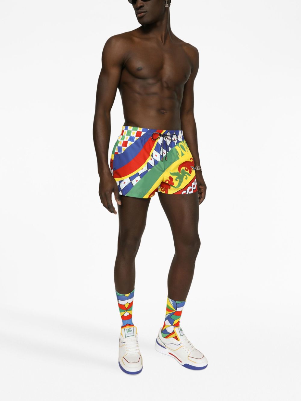 Shop Dolce & Gabbana Abstract-print Swim Shorts In Multicolour