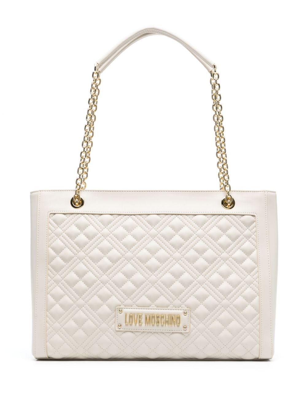 Love Moschino Logo-plaque Quilted Tote In Neutrals