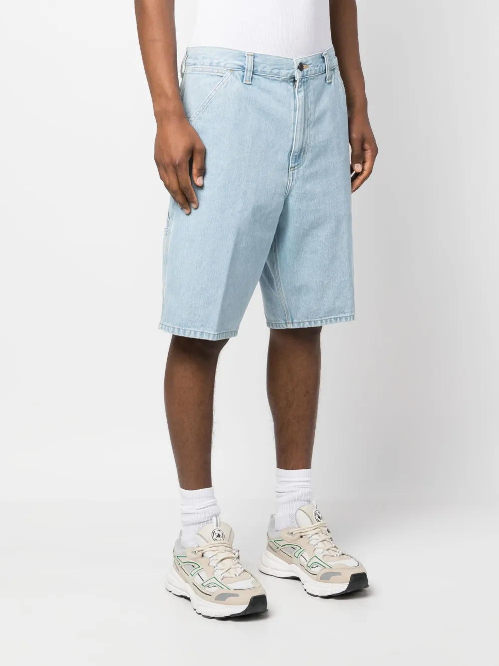 Shop Carhartt Logo-patch Denim Cargo Shorts In Blue