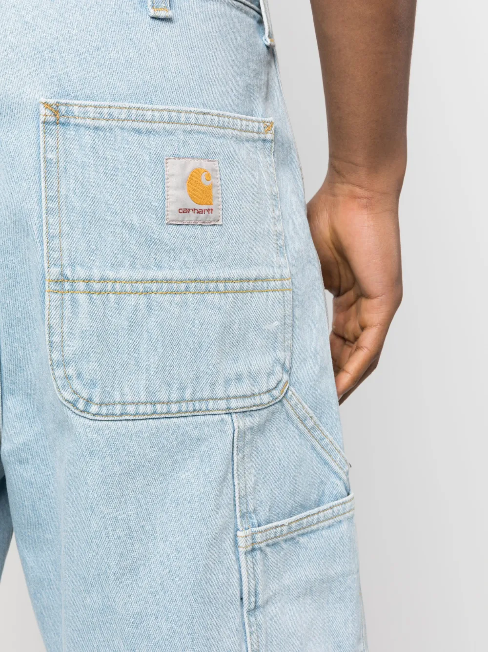 Shop Carhartt Logo-patch Denim Cargo Shorts In Blue