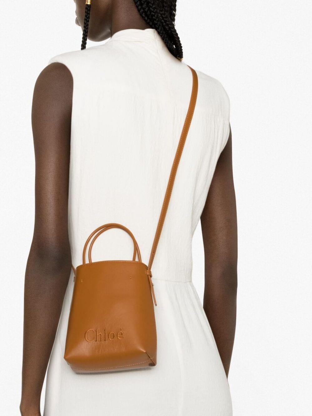 Shop Chloé Sense Embroidered-logo Leather Mini Bag In Braun