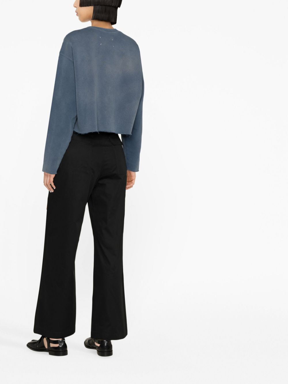 Shop Maison Margiela Logo-patch Cropped Cotton-jersey Sweatshirt In Blue