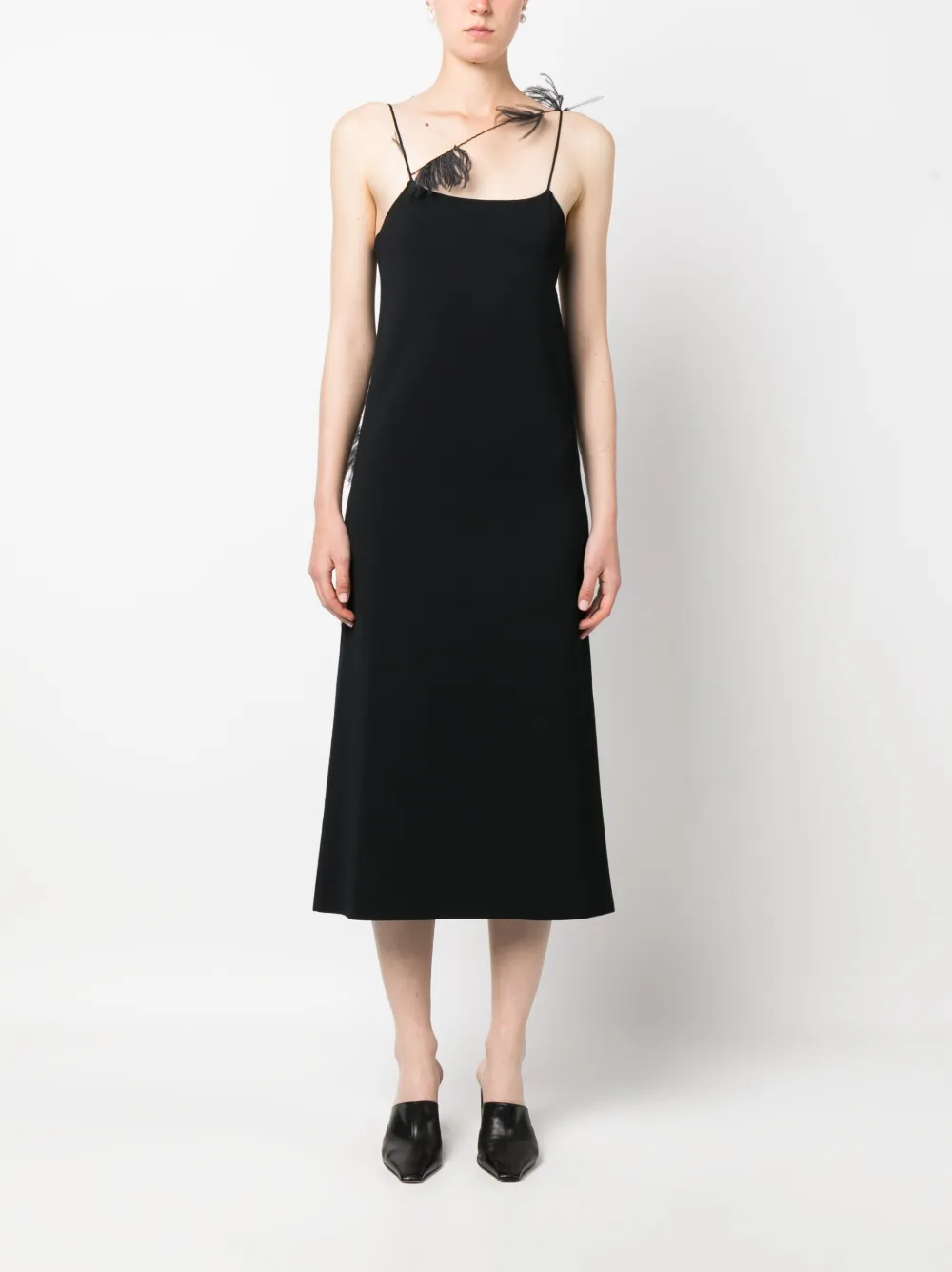 JIL SANDER FEATHER-TRIM SLIP DRESS