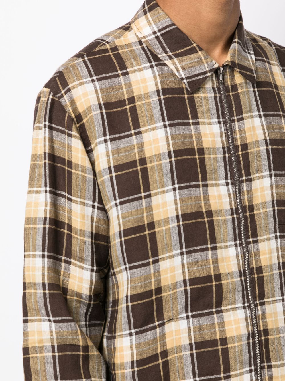 Shop Ymc You Must Create Bowie Checked Zip-up Shirt In Brown